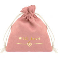 Sachet &agrave; bijoux "with love" Rose vintage-dor&eacute;