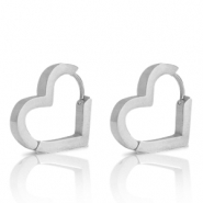 Boucles d'oreilles en acier Inox coeur Argent&eacute;