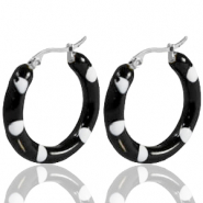 Boucles d'oreilles en acier Inox créoles émaillée 40mm Noir blanc-argenté