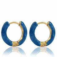 Boucles d'oreilles en acier Inox créoles émaillée 16mm Bleu pétrole-doré