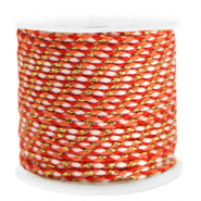 Cordon tress&eacute; tendance 2mm Dor&eacute;-orange rouge blanc