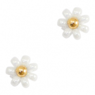 Perles Miyuki fleur 8mm Blanc-doré