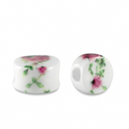 Perles en c&eacute;ramique disc Blanc-baie rose