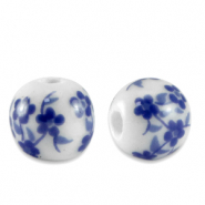 Perles en céramique 8mm Blanc-bleu de Delft