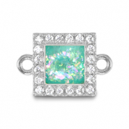 M&eacute;tal TQ laiton breloques connecteur carr&eacute; &eacute;maill&eacute;es Argent&eacute;-bleu turquoise