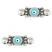 Breloques en m&eacute;tal DQ connecteur Oeil porte-bonheur Argent&eacute; antique-bleu clair (sans nickel)