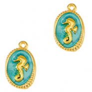 Breloques en métal DQ hippocampe Doré-bleu turquoise (sans nickel)