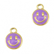Breloques en acier Inox smiley émaillée Doré-violet