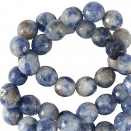 Pierres naturelles Sodalite et Microcline 6mm facett&eacute;es Bleu fonc&eacute;-blanc