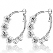 Boucles d'oreilles en acier Inox cr&eacute;oles fleur 35mm Argent&eacute;-blanc