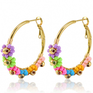 Boucles d'oreilles en acier Inox cr&eacute;oles fleur 35mm Dor&eacute;-multicolore