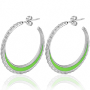 Boucles d'oreilles en acier Inox cr&eacute;oles 30mm Argent&eacute;-vert n&eacute;on