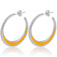 Boucles d'oreilles en acier Inox cr&eacute;oles 30mm Argent&eacute;-orange