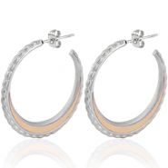 Boucles d'oreilles en acier Inox cr&eacute;oles 30mm Argent&eacute;-rose vintage