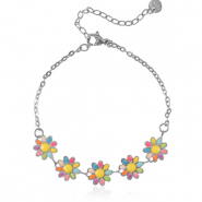 Bracelets en acier inox fleur Pastel multicolore-argenté