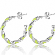 Boucles d'oreilles en acier Inox Vert lime n&eacute;on-argent&eacute;