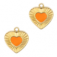 Breloques en acier Inox coeur Orange n&eacute;on-dor&eacute;