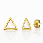 Boucles d'oreilles / puces d’oreilles en acier Inox triangle Doré-blanc perle