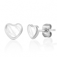Boucles d'oreilles / puces d&rsquo;oreilles en acier Inox coeur Argent&eacute;-blanc perle