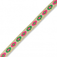 Ruban avec fleurs Beige-vert-rose