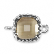 Connecteurs en verre Crystal Glass carr&eacute; Diamant noir-argent&eacute;