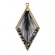 Pendentifs au crochet avec fil macramé et perles à facettes losange Doré-noir métallique