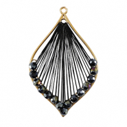 Pendentifs au crochet avec fil macramé et perles à facettes goutte Doré-noir métallique