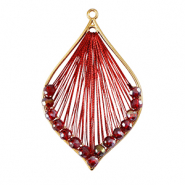 Pendentifs au crochet avec fil macram&eacute; et perles &agrave; facettes goutte Dor&eacute;-rouge m&eacute;tallique