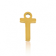 Breloques en acier Inox alphabet lettre T Dor&eacute;