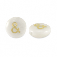 Perles en verre rondelles effet nacré "&" Blanc-doré