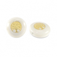 Perles en verre rondelles effet nacré arbre de vie Blanc-doré