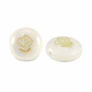 Perles en verre rondelles effet nacré rose Blanc-doré