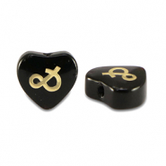 Perles en verre cœur "&" Noir-doré