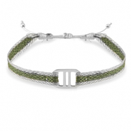 Bracelets tendance ruban avec connecteur acier inox Vert-argenté