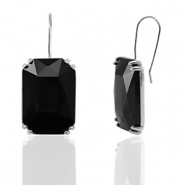 Boucles d’oreilles / puces d’oreilles en verre Crystal Glass rectangle Noir-argenté