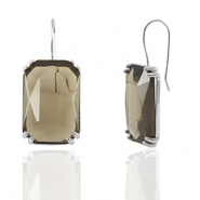 Boucles d’oreilles / puces d’oreilles en verre Crystal Glass rectangle Marron-argenté