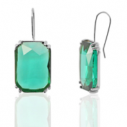 Boucles d’oreilles / puces d’oreilles en verre Crystal Glass rectangle Vert-argenté