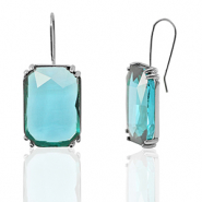 Boucles d’oreilles / puces d’oreilles en verre Crystal Glass rectangle Bleu-argenté