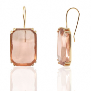 Boucles d’oreilles / puces d’oreilles en verre Crystal Glass rectangle Pêche-doré