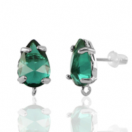 Boucles d’oreilles / puces d’oreilles en verre Crystal Glass avec anneau goutte Vert-argenté