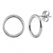Appr&ecirc;ts en acier Inox boucles d'oreilles / puces d&rsquo;oreilles 14mm Argent&eacute;