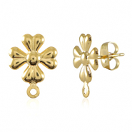 Appr&ecirc;ts en acier Inox boucles d'oreilles / puces d&rsquo;oreilles fleur avec anneau Dor&eacute;