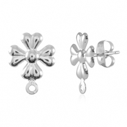 Appr&ecirc;ts en acier Inox boucles d'oreilles / puces d&rsquo;oreilles fleur avec anneau Argent&eacute;