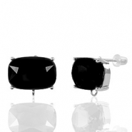 Boucles d’oreilles / puces d’oreilles en verre Crystal Glass avec anneau rectangle Noir-argenté
