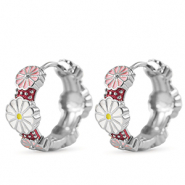 M&eacute;tal TQ laiton cr&eacute;oles &eacute;maill&eacute;es fleur Argent&eacute;-blanc rose