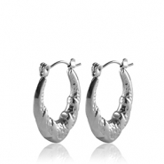 Boucles d'oreilles en acier Inox cr&eacute;oles ovale Argent&eacute;