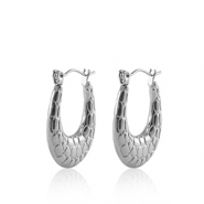 Boucles d'oreilles en acier Inox cr&eacute;oles ovale Argent&eacute;