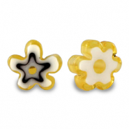 Perles Millefiori fleur Jaune ocre