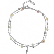 Chaines de cheville en acier Inox cœur de pierre Argenté-bleu