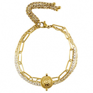 Bracelets en acier Inox triple rangs & strass Doré